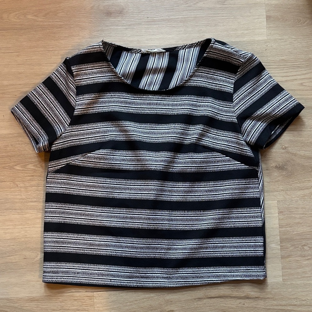 Lush Black and Cream Striped Short Sleeve Top